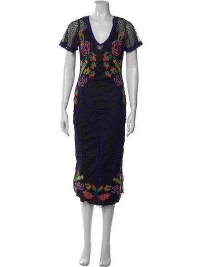 Pre-owned Cleobella Printed Midi Length Dress In Black