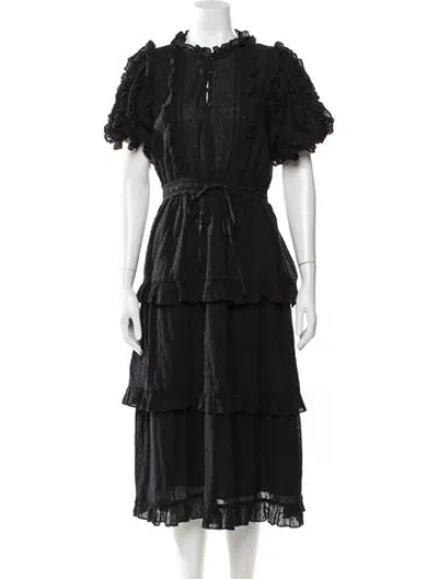 Pre-owned Cleobella Printed Midi Length Dress In Black