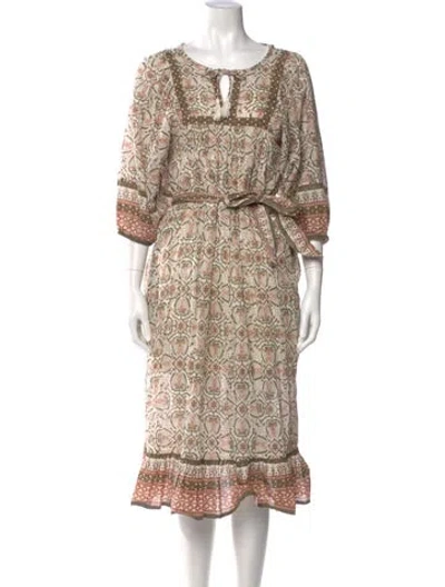 Pre-owned Cleobella Printed Midi Length Dress In Brown