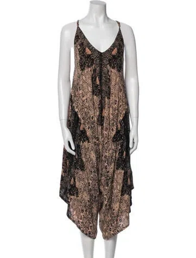 Pre-owned Cleobella Printed Midi Length Dress In Brown