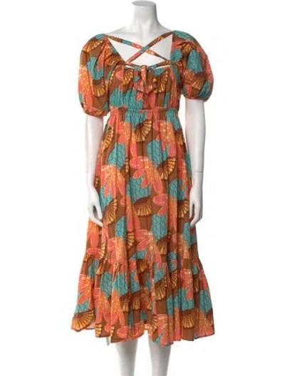 Pre-owned Cleobella Printed Midi Length Dress In Brown
