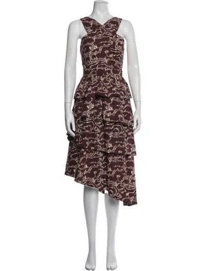 Pre-owned Cleobella Printed Midi Length Dress In Brown