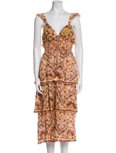 Pre-owned Cleobella Printed Midi Length Dress In Neutral