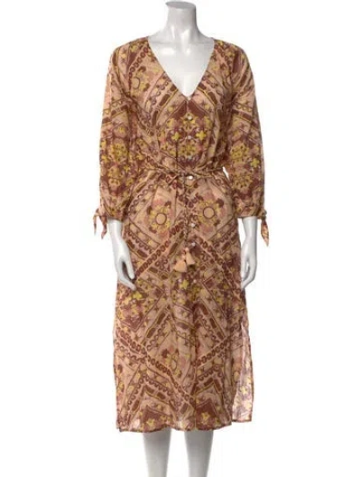 Pre-owned Cleobella Printed Midi Length Dress In Neutral