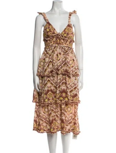 Pre-owned Cleobella Printed Midi Length Dress In Neutral