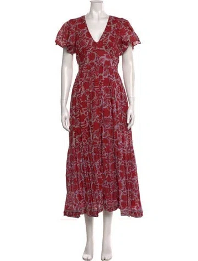 Pre-owned Cleobella Printed Midi Length Dress In Red