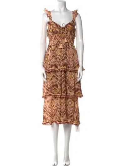 Pre-owned Cleobella Printed Midi Length Dress W/ Tags In Brown