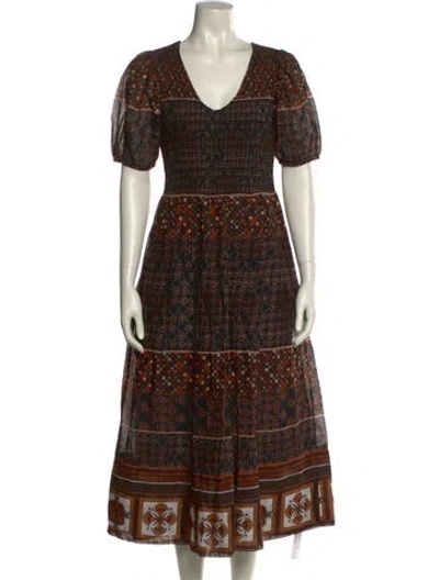 Pre-owned Cleobella Printed Midi Length Dress W/ Tags In Brown
