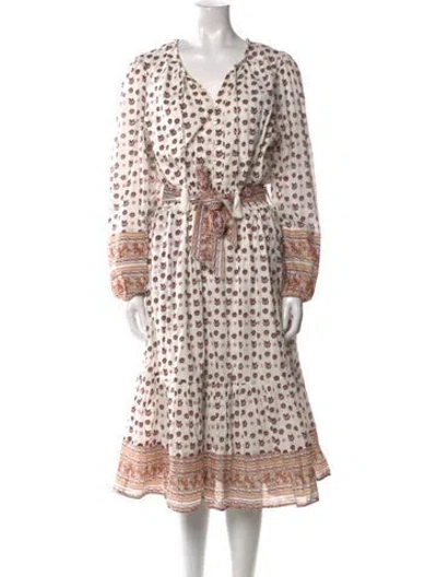 Pre-owned Cleobella Printed Midi Length Dress In White