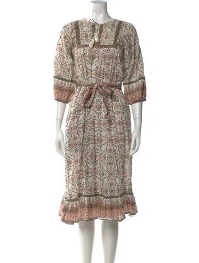Pre-owned Cleobella Printed Midi Length Dress In White