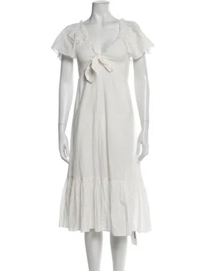Pre-owned Cleobella Printed Midi Length Dress In White