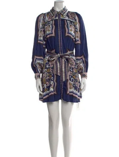 Pre-owned Cleobella Printed Mini Dress In Blue