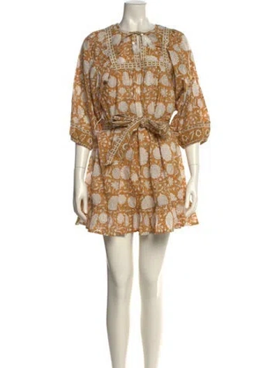 Pre-owned Cleobella Printed Mini Dress In Brown