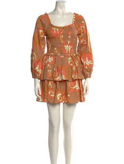 Pre-owned Cleobella Printed Mini Dress In Brown