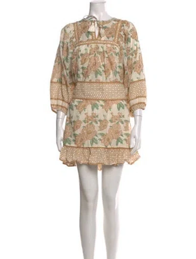 Pre-owned Cleobella Printed Mini Dress In Neutral