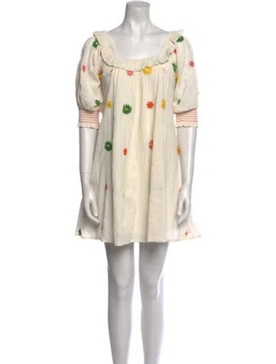 Pre-owned Cleobella Printed Mini Dress In White