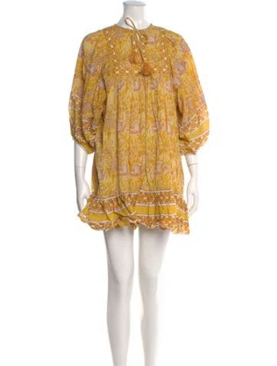 Pre-owned Cleobella Printed Mini Dress In Yellow
