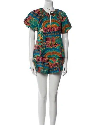 Pre-owned Cleobella Printed Ruffle Embellishment Short Set In Multi