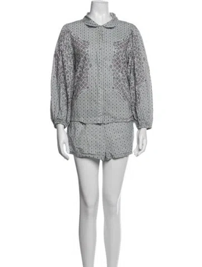 Pre-owned Cleobella Printed Tassel Accents Short Set In Blue