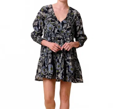 Cleobella Raquel Long Sleeve Mini Dress In Dark Magnolia Floral Print In Black