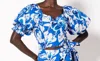 Cleobella Rayna Floral Print Puff Sleeve Crop Top In Azure In Blue