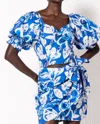Cleobella Rayna Floral Print Puff Sleeve Crop Top In Azure In Blue