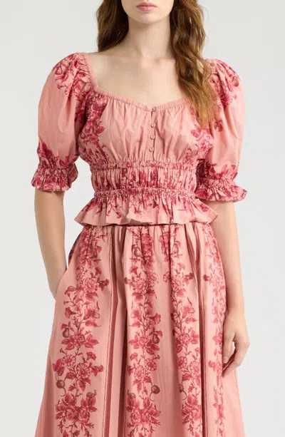Cleobella Rebecca Puffed Sleeve Organic Cotton Top In Pink