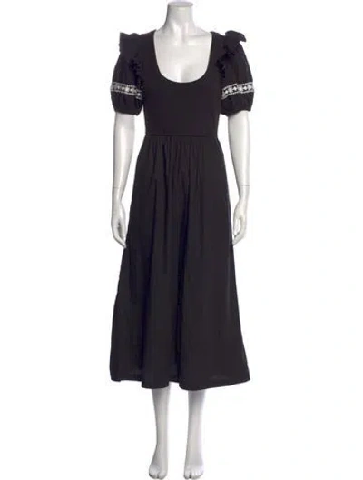 Pre-owned Cleobella Scoop Neck Midi Length Dress In Black