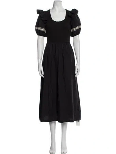 Pre-owned Cleobella Scoop Neck Midi Length Dress In Black