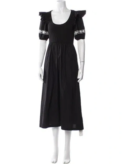 Pre-owned Cleobella Scoop Neck Midi Length Dress In Black/metallic