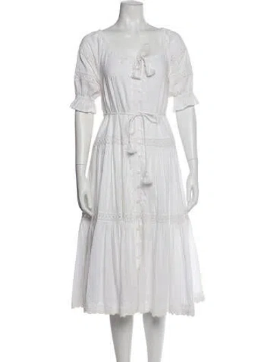 Pre-owned Cleobella Scoop Neck Midi Length Dress In White