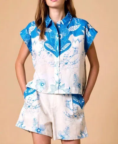 Cleobella Simone Cropped Button Down Blouse In Celestia Print In Multi