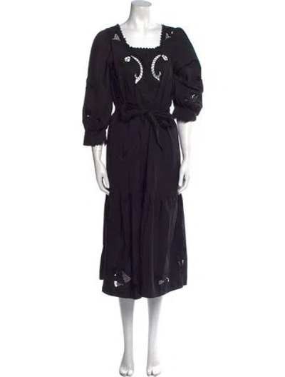 Pre-owned Cleobella Square Neckline Midi Length Dress In Black