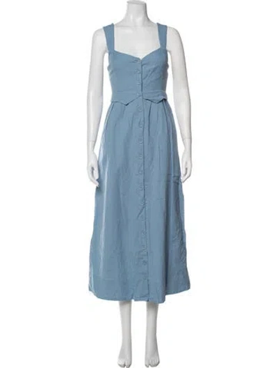 Pre-owned Cleobella Square Neckline Midi Length Dress In Blue