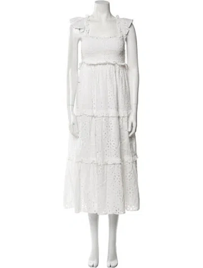 Pre-owned Cleobella Square Neckline Midi Length Dress In White