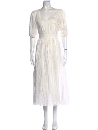 Pre-owned Cleobella Square Neckline Midi Length Dress In White