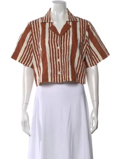 Pre-owned Cleobella Striped Short Sleeve Crop Top In Brown