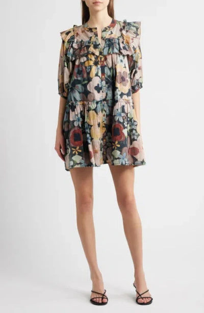 Cleobella Tatiana Floral Print Minidress In Foraged Violets