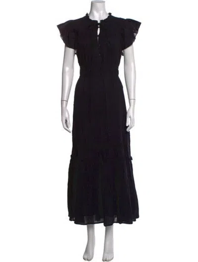 Pre-owned Cleobella Tie Neck Long Dress In Black