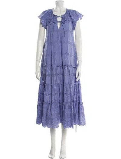 Pre-owned Cleobella Tie Neck Long Dress In Blue