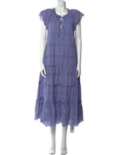 Pre-owned Cleobella Tie Neck Long Dress In Blue