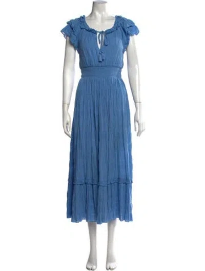 Pre-owned Cleobella Tie Neck Midi Length Dress In Blue