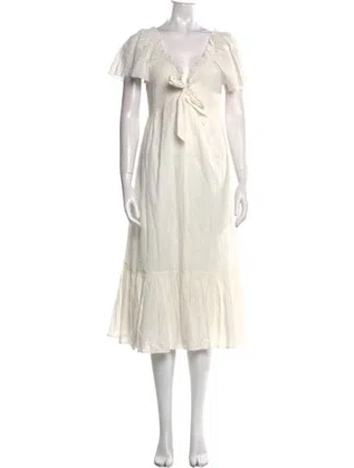 Pre-owned Cleobella Tie Neck Midi Length Dress In Neutral