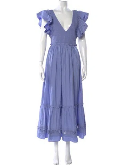 Pre-owned Cleobella V-neck Long Dress In Blue