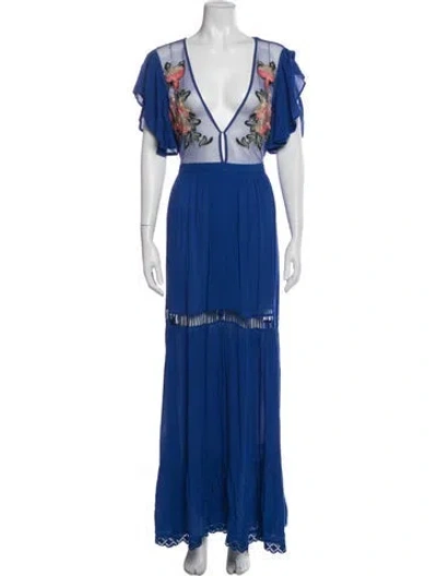 Pre-owned Cleobella V-neck Long Dress In Blue