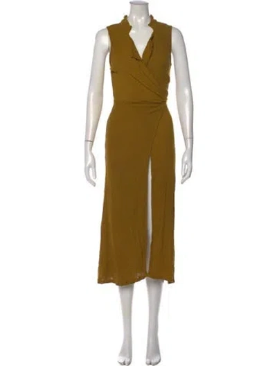 Pre-owned Cleobella V-neck Long Dress In Yellow