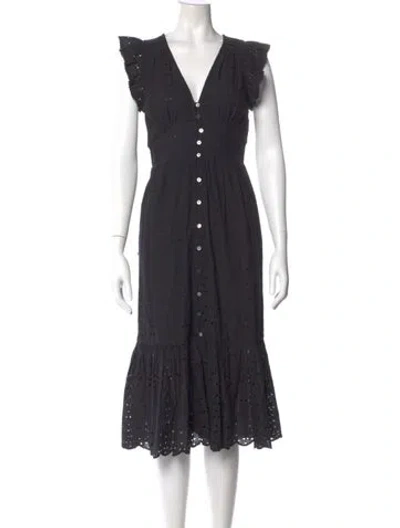 Pre-owned Cleobella V-neck Midi Length Dress In Black