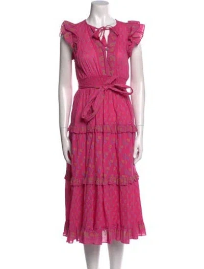 Pre-owned Cleobella V-neck Midi Length Dress In Pink