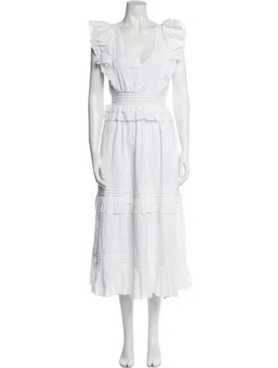 Pre-owned Cleobella V-neck Midi Length Dress In White