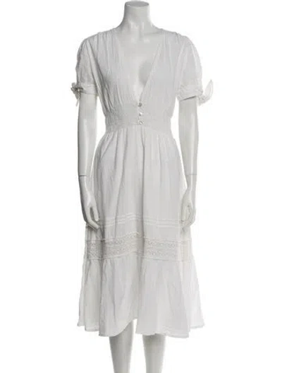 Pre-owned Cleobella V-neck Midi Length Dress In White